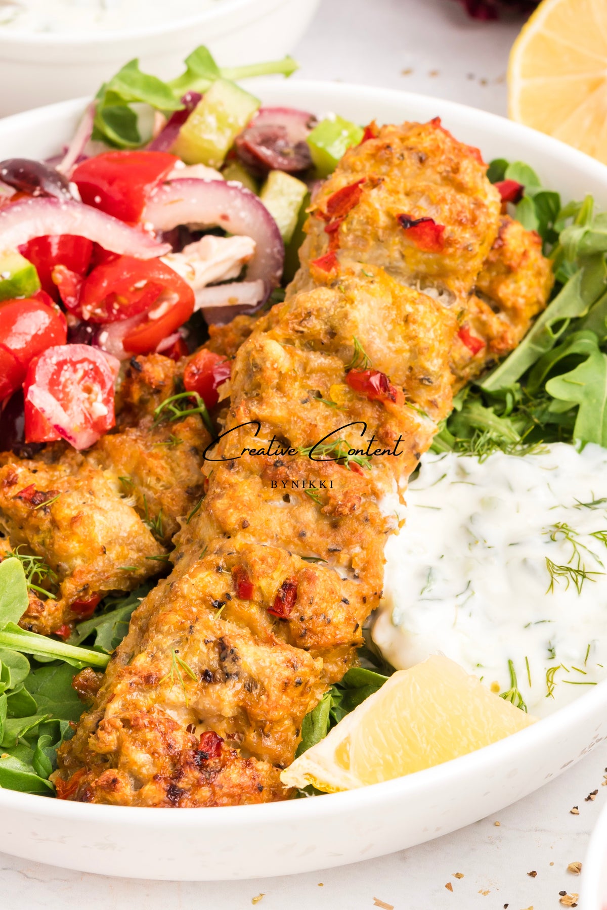 Sheet Pan Chicken Kabobs  + Greek Salad + Tsatziki- Exclusive