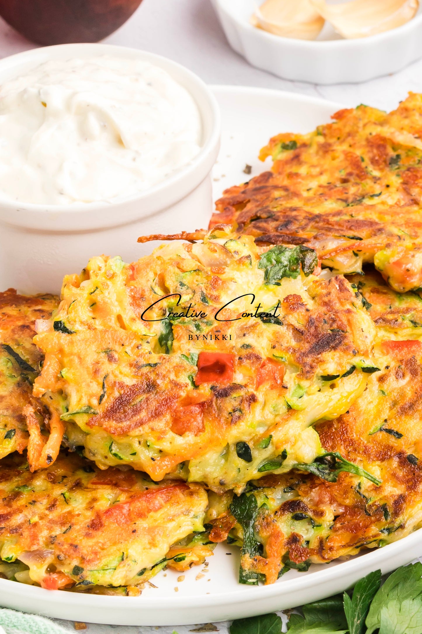 Cheesy Veggie Patties + Creamy Garlic Dip- Exclusive