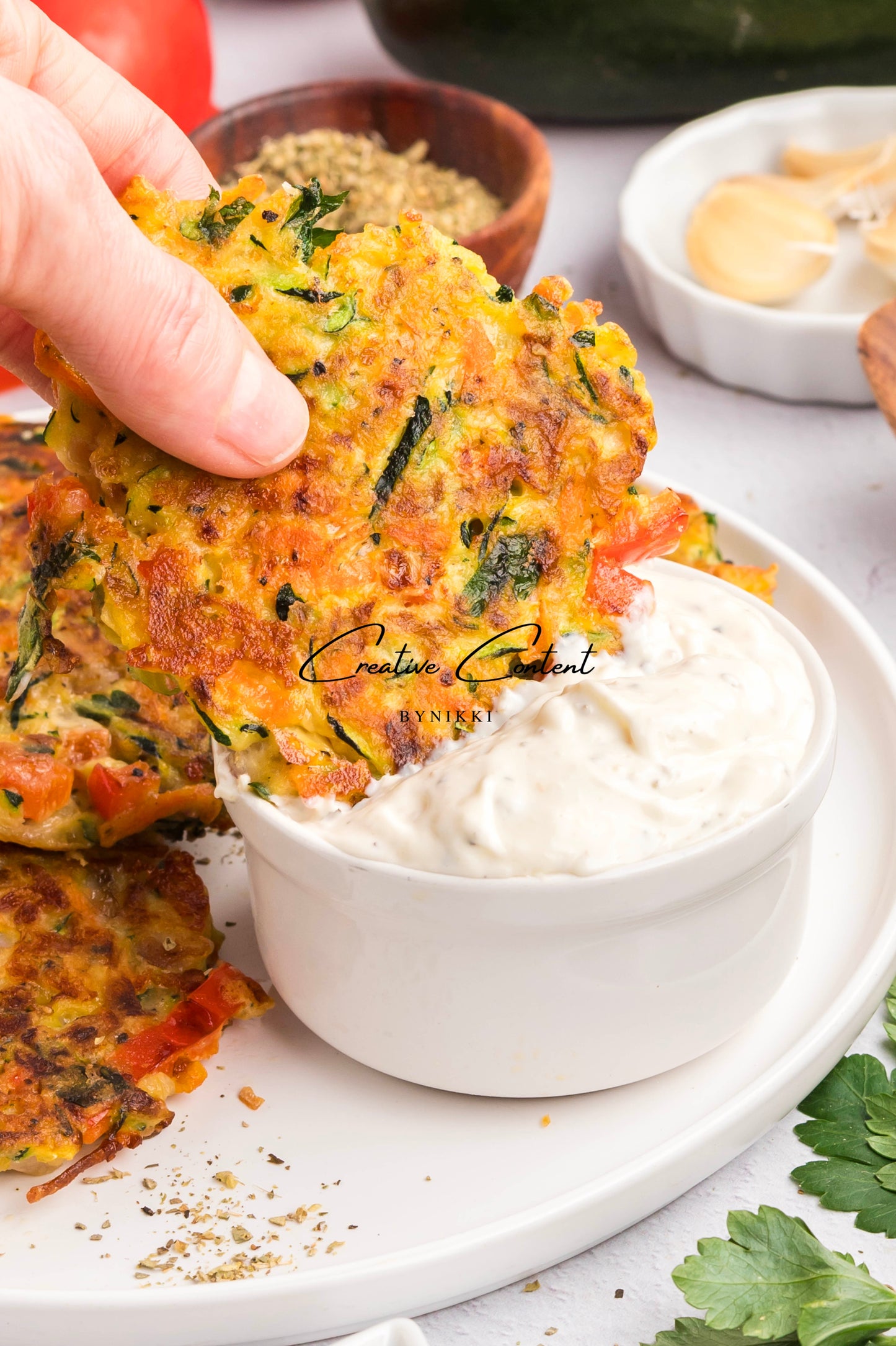 Cheesy Veggie Patties + Creamy Garlic Dip- Exclusive