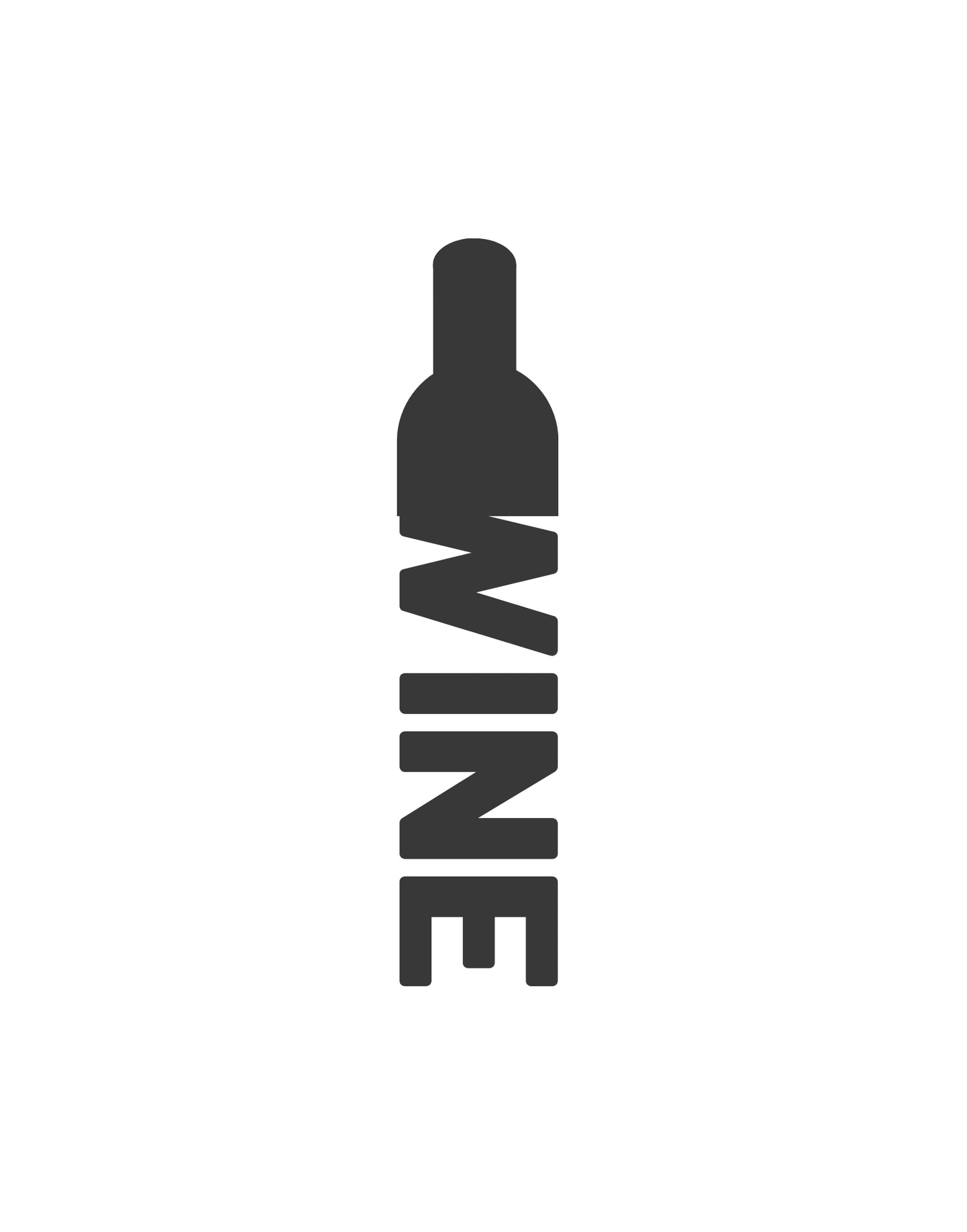 Black silhouette of a wine bottle with the word 'WINE' on a white background