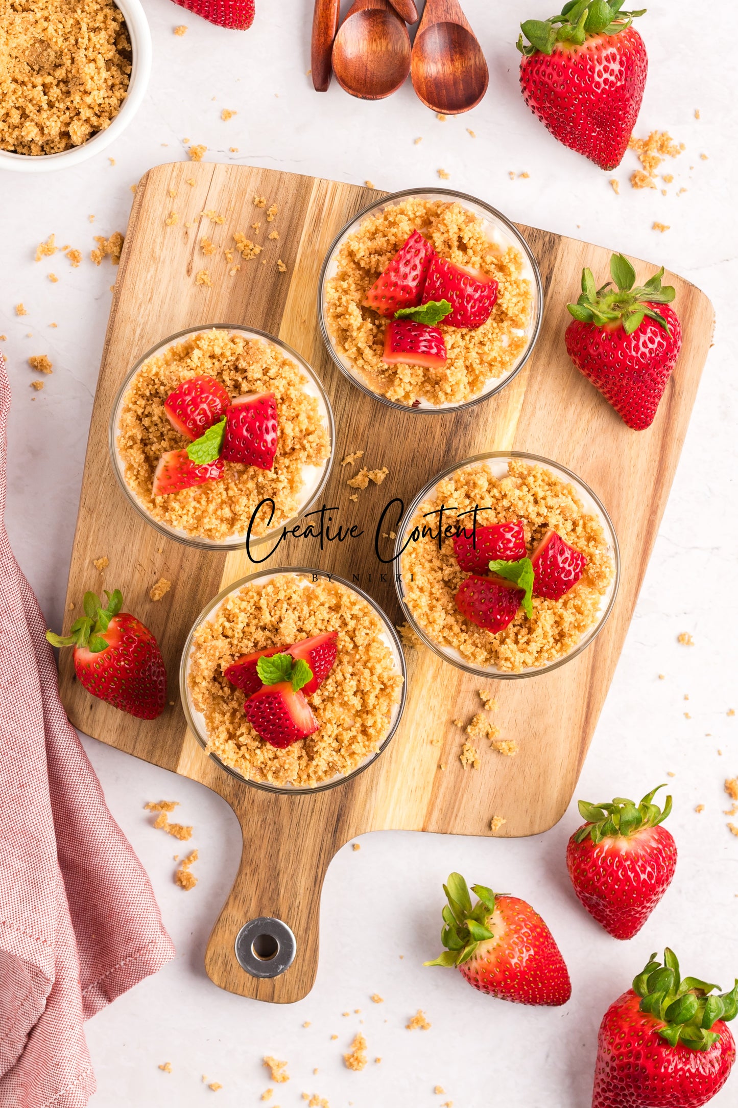No Bake Strawberry Cheesecake Parfaits -  Set 1 of 2