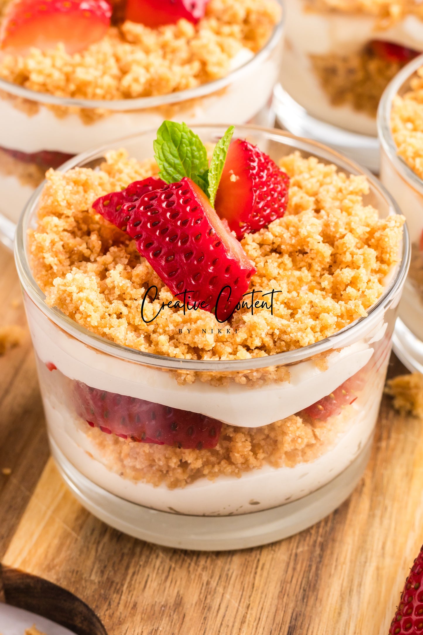 No Bake Strawberry Cheesecake Parfaits -  Set 1 of 2