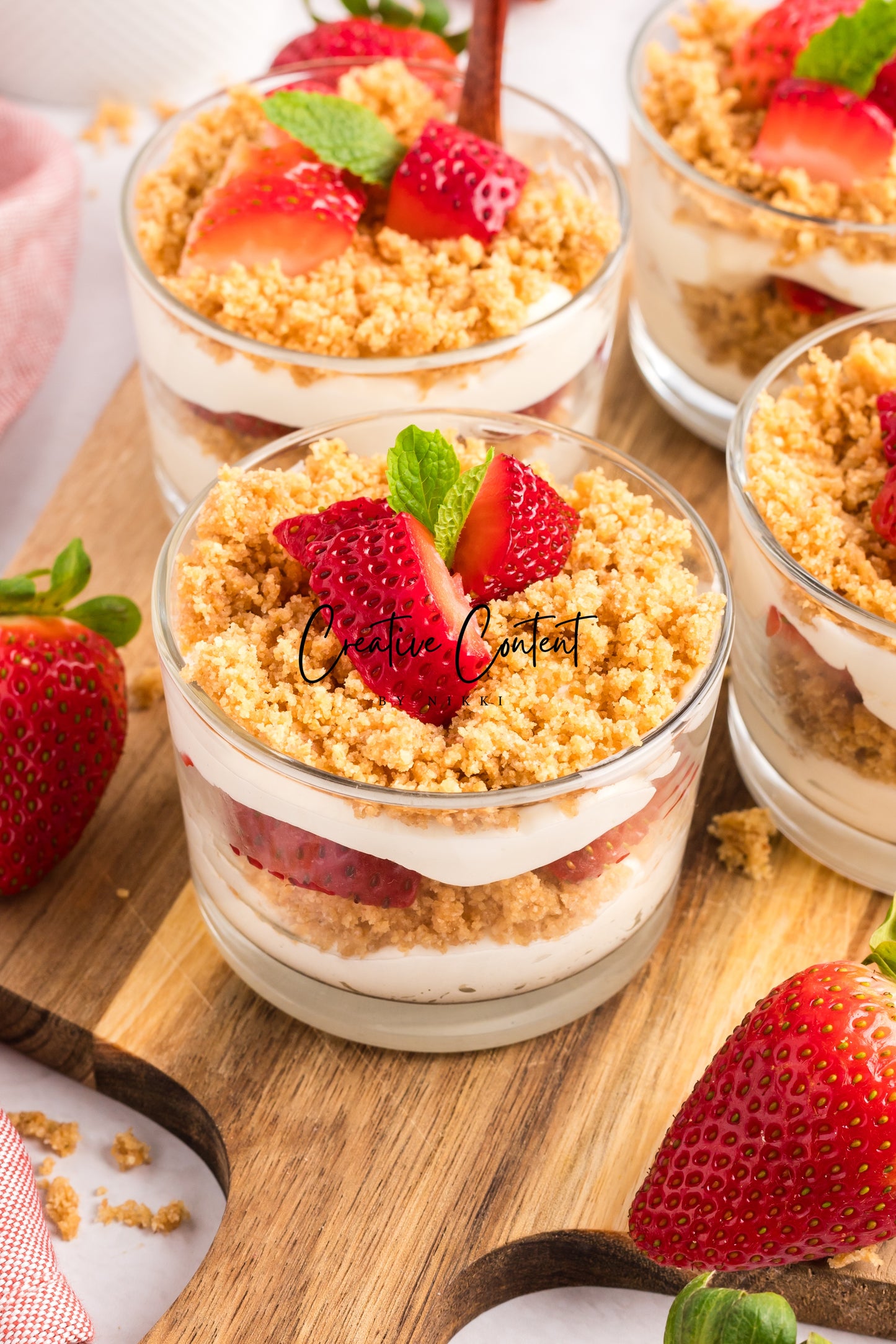 No Bake Strawberry Cheesecake Parfaits -  Set 1 of 2