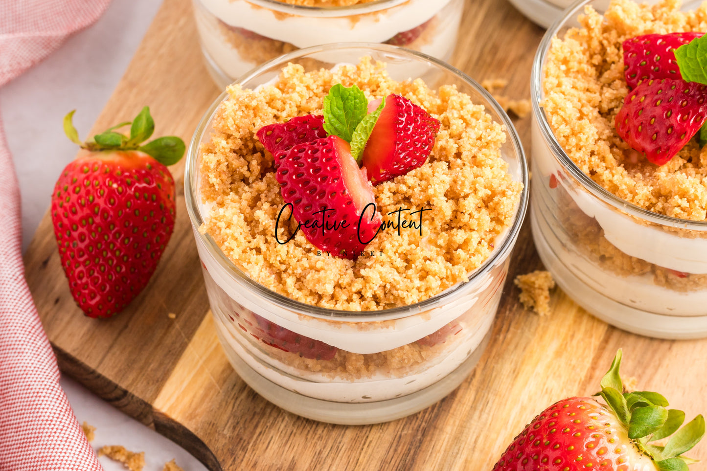 No Bake Strawberry Cheesecake Parfaits -  Set 1 of 2