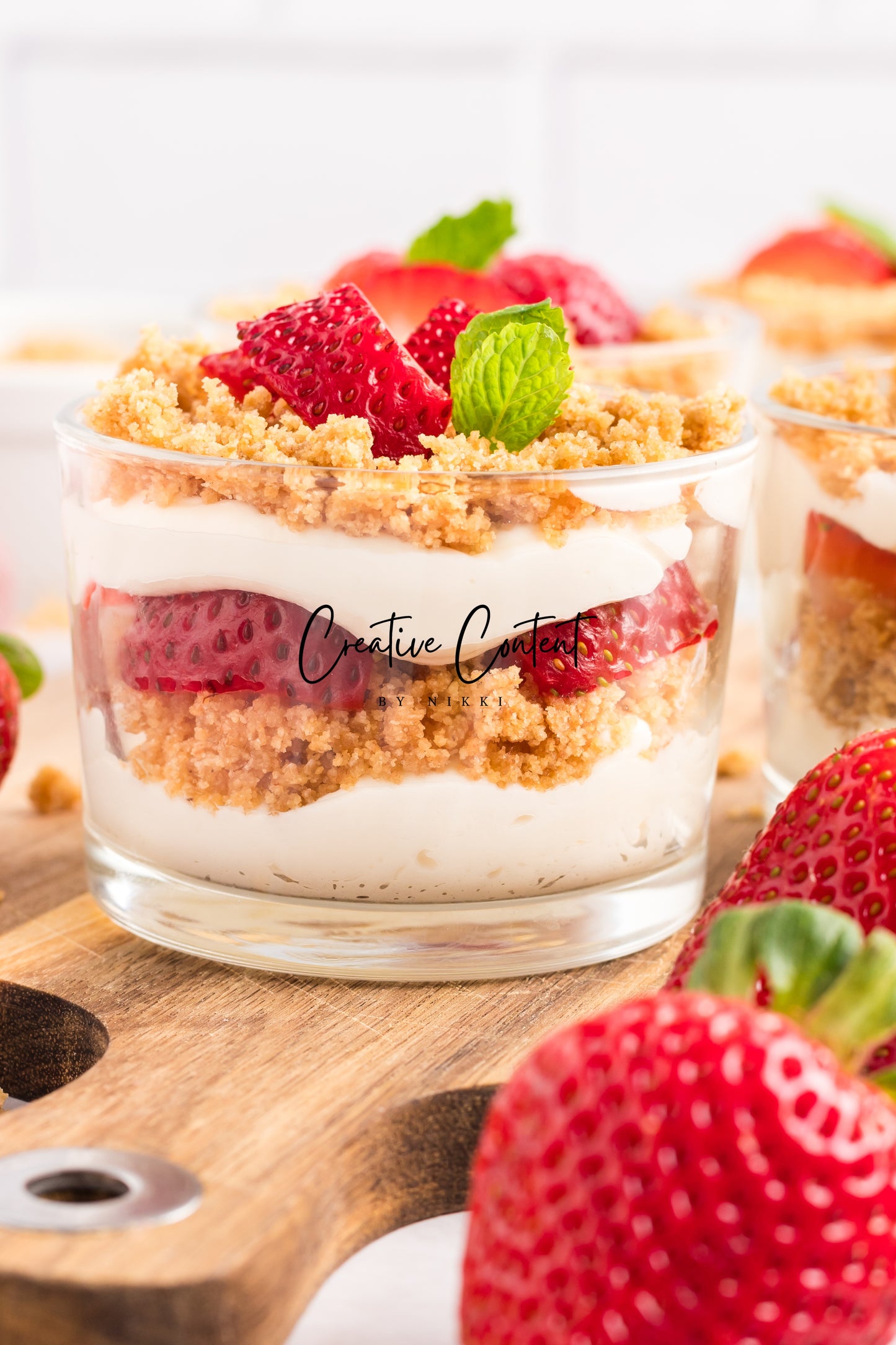 No Bake Strawberry Cheesecake Parfaits -  Set 1 of 2