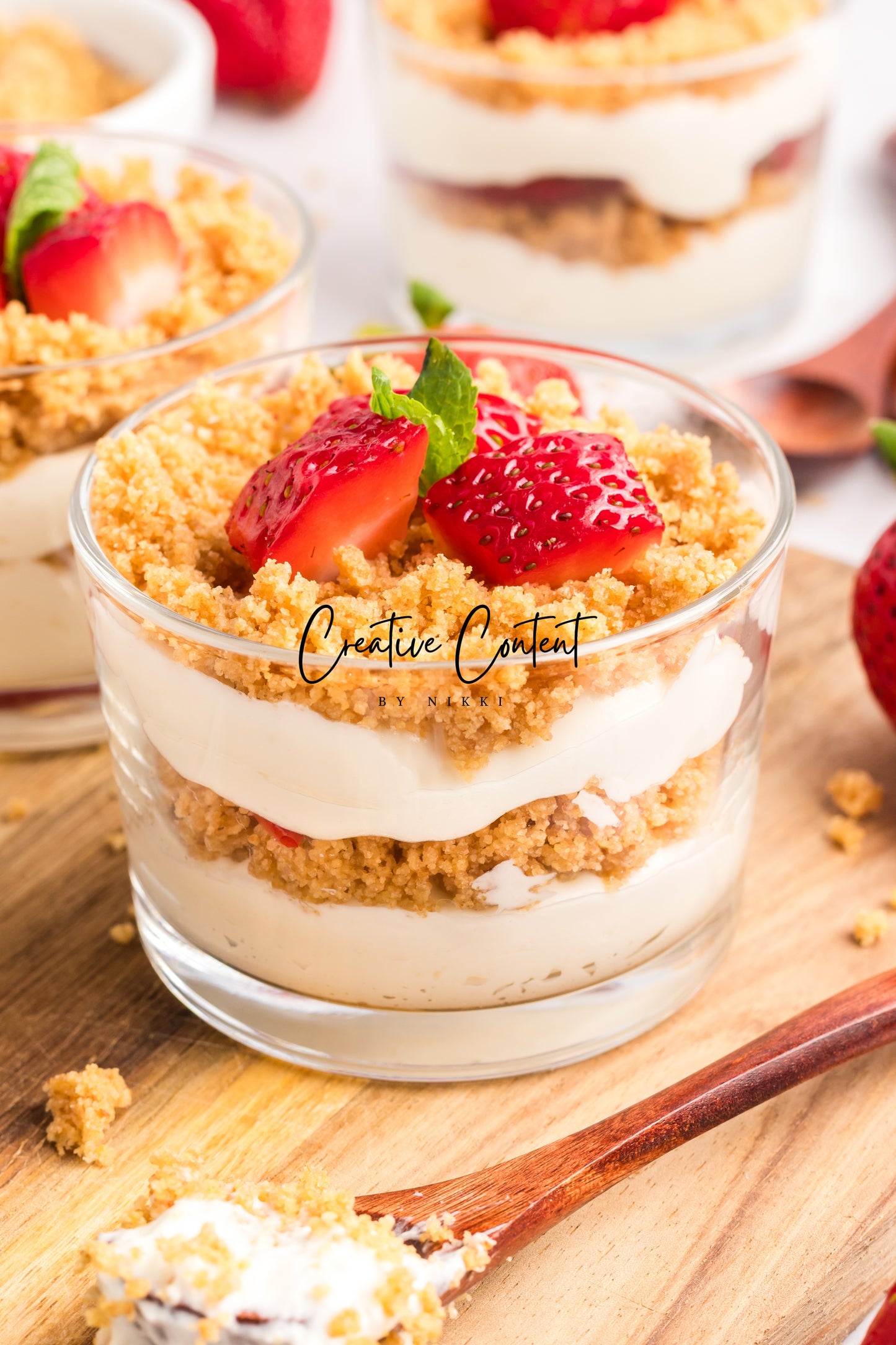 No Bake Strawberry Cheesecake Parfaits -  Set 1 of 2