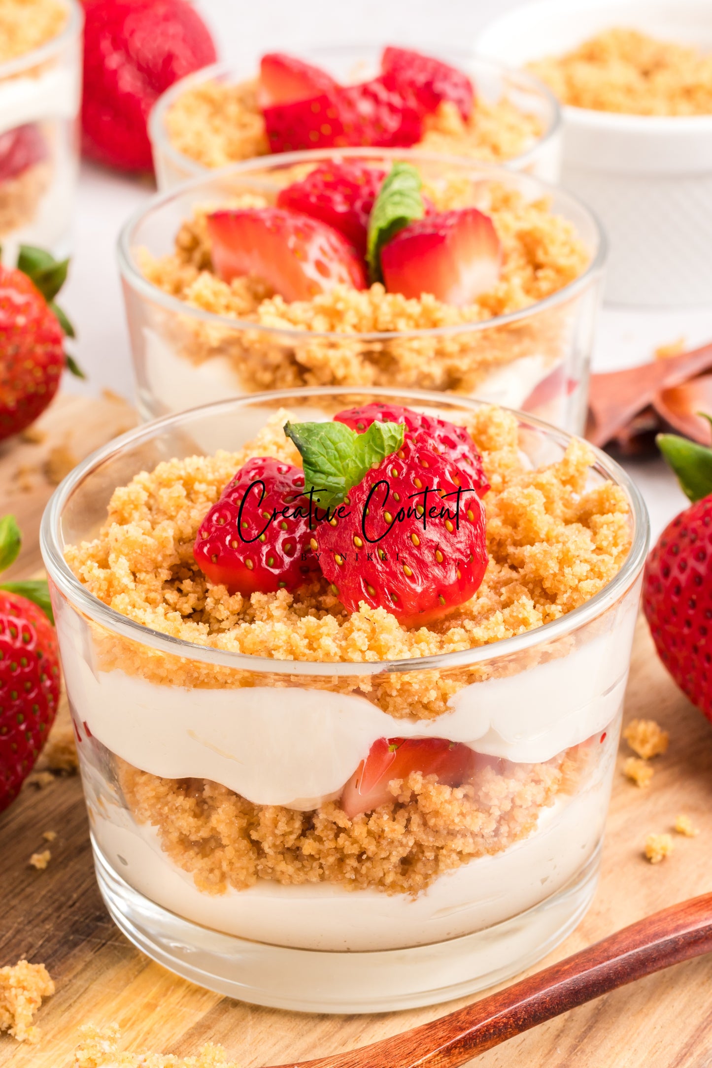 No Bake Strawberry Cheesecake Parfaits -  Set 1 of 2